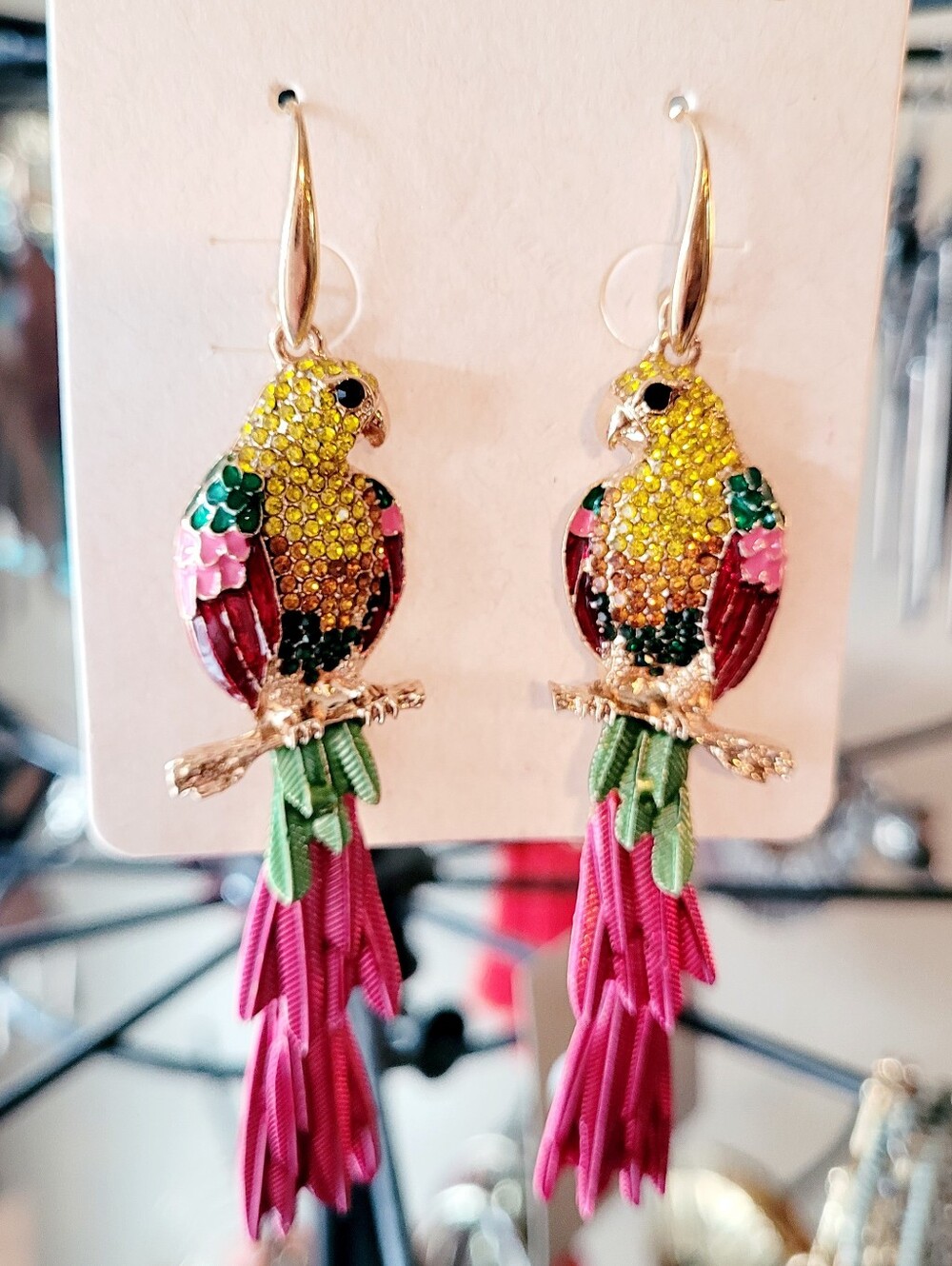 🌺Parrot Rhinestone Dangle Earings Parrot Accessories Tropical Wear Resort - Picture 3 of 6